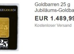 Ebay: Goldbarren mit 25 Gramm für 1489,99 Euro