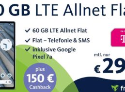 Freenet: Google Pixel 7a zum D-Netz-Vertrag mit 60 GByte LTE für 29,99 Euro