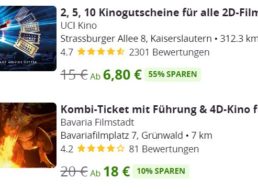 Groupon: UCI-Kinotickets ab 6,80 Euro pro Film