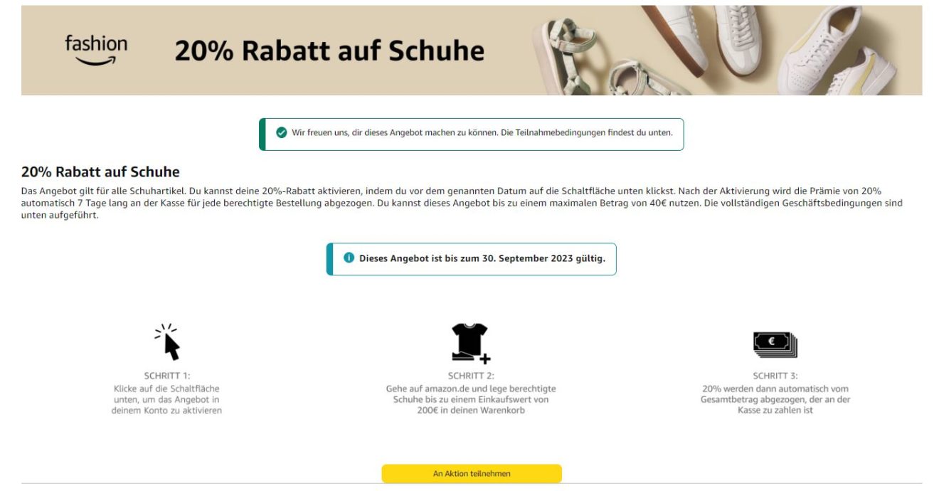Amazon: 20 Prozent Schuh-Rabatt bis Ende September