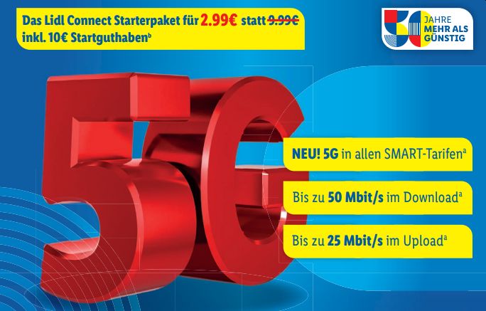 Lidl Connect: SIM-Karte mit 10 Euro Guthaben für 2,99 Euro –