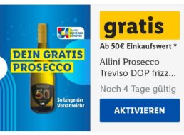 Gratis: Prosecco via “Lidl Plus” für 0 statt 3,99 Euro