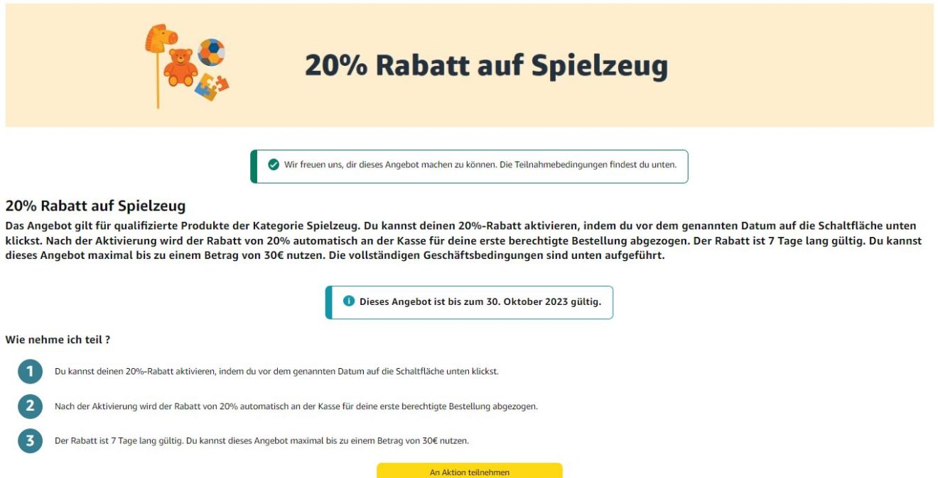 Amazon: 20 Prozent Rabatt auf Spielzeug für ausgewählte Kunden