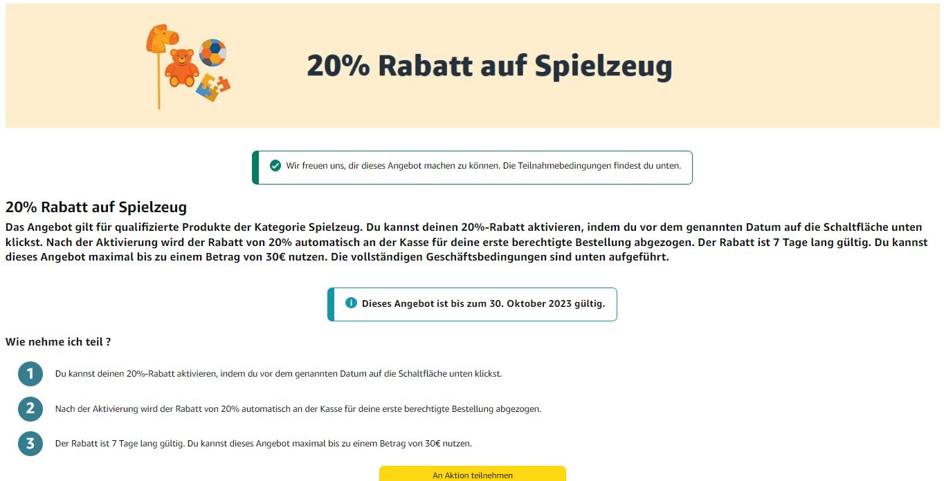  20 Prozent Rabatt auf Spielzeug für ausgewählte Kunden –