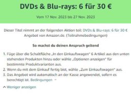 Amazon: Sechs Blu-rays / DVDs nach Wahl für zusammen 30 Euro