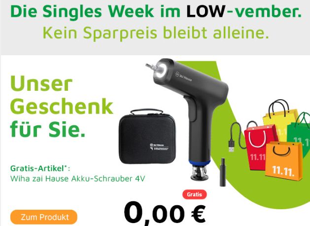 Bestellung – geschenkt Wiha-Akku-Schrauber Gratis: zur