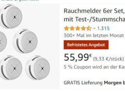 Amazon: Sechserpack Rauchwarnmelder für 53,19 Euro frei Haus