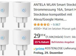 Amazon: Viererpack Smart-Plugs mit Energiemessung für 29,99 Euro