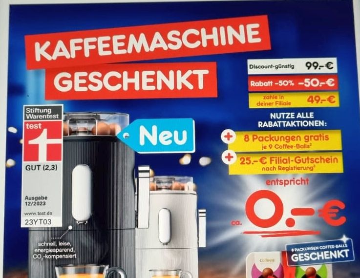 Netto: "CoffeeB Kaffeemaschine Globe" mit Gutschein über 25 Euro für 49 Euro
