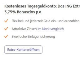 ING-Diba: 3,75 Prozent Zinsen aufs Tagesgeld für 6 Monate