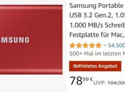 Amazon: “Samsung Portable SSD T7” mit einem TByte für 78,99 Euro