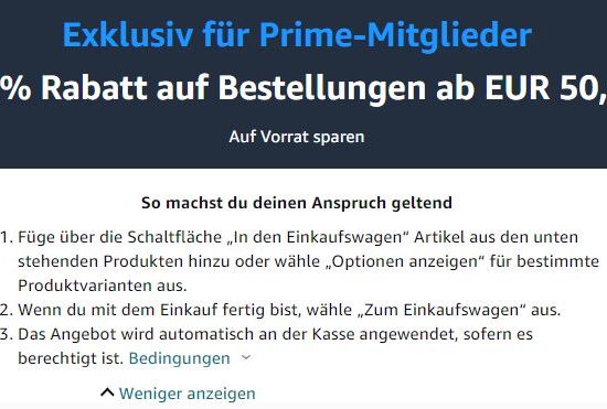 Amazon: 15 Prozent Prime-Rabatt auf Eigenmarken