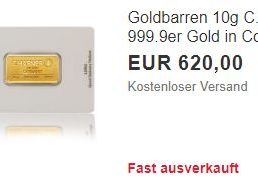 Ebay: Goldbarren mit 10 Gramm für 620 Euro frei Haus