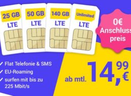 Mega Sim: LTE mit 225 MBit/s monatlich kündbar ab 14,99 Euro