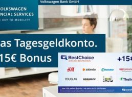 Gratis: 15 Euro Bonus zum VW-Tagesgeld mit 3,8 Prozent
