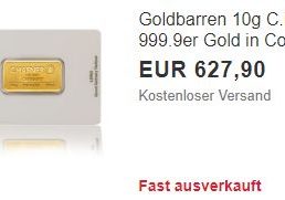 Ebay: 10-Gramm-Goldbarren zum Bestpreis von 627,90 Euro frei Haus