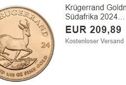 Ebay: Krügerrand-Goldmünze zum Bestpreis von 209,89 Euro