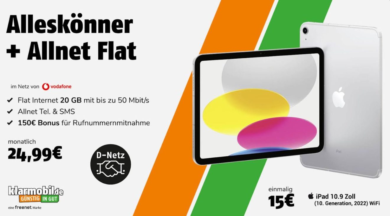 Klarmobil: iPad zur Vodafone-LTE-Flat für 24,99 Euro
