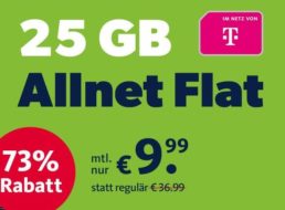 Telekom-Netz: 25 GByte LTE mit Telefonflat für 9,99 Euro