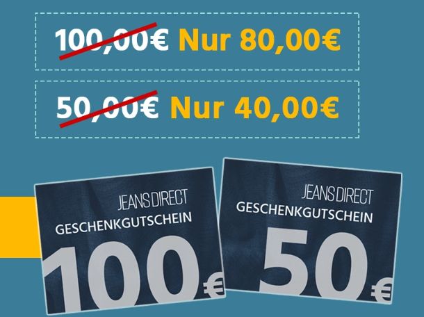 Jeans Direct: Gutscheine mit 20 Prozent Direktrabatt