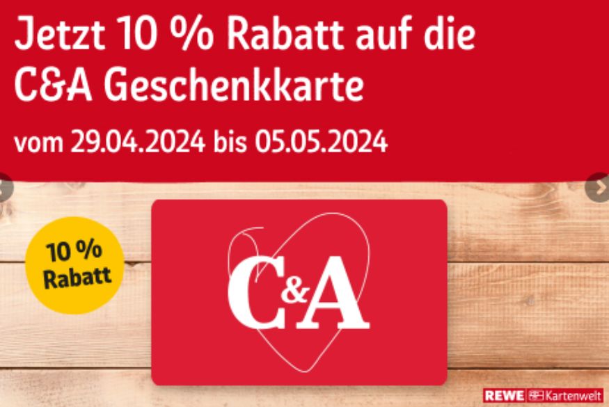 Rewe-Kartenwelt: C&A-Guthabenkarten mit 10 Prozent Rabatt