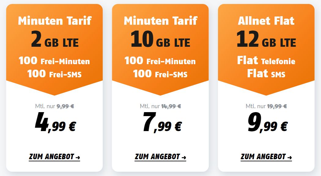 Klarmobil: LTE-Flats mit 100 Freiminuten ab 4,99 Euro