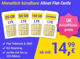 Mega SIM: Monatlich kündbare LTE-Flats ohne Anschlussgebühr