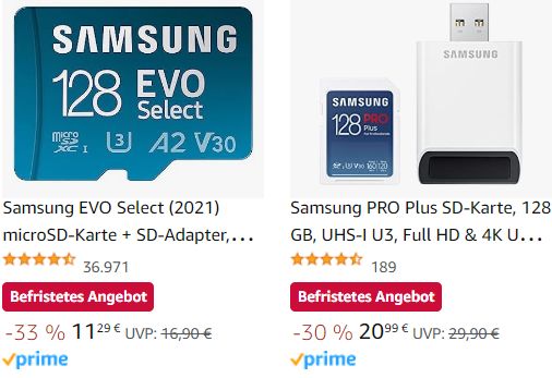 Samsung: Speicherkarten via Amazon mit Rabatt