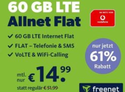 Freenet: Vodafone-Flat mit 60 GByte LTE für 14,99 Euro