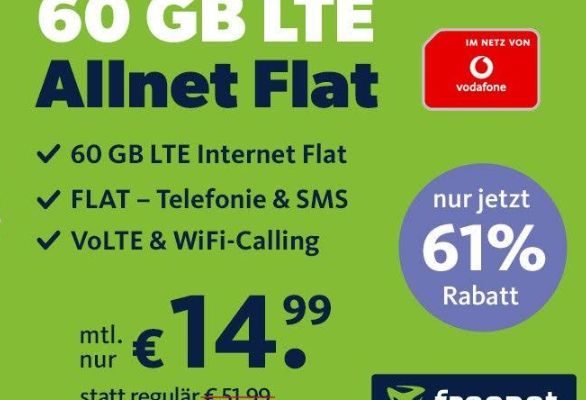 Freenet: Vodafone-Flat mit 60 GByte LTE für 14,99 Euro