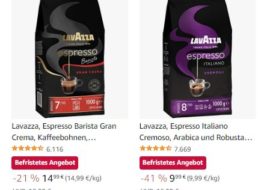 Amazon: Lebensmittel mit Rabatt, Lavazza-Kaffee für 8,99 Euro