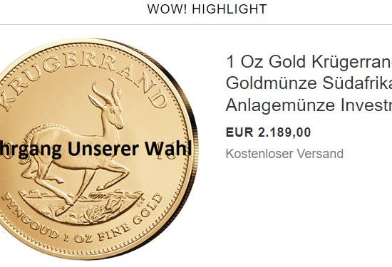 Ebay: Krügerrand Goldmünze für 2189 Euro frei Haus