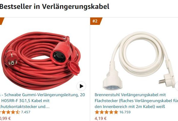 Amazon: 20 Meter Verlängerungskabel mit IP44 für 20,99 Euro