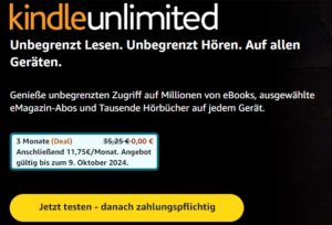 Gratis: Kindle Unlimited drei Monate zum Nulltarif
