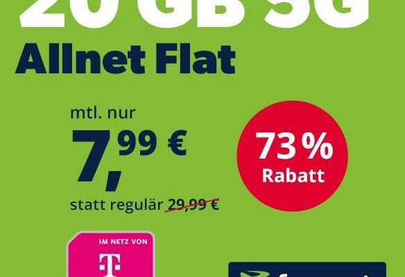 Telekom-Netz: 20 GByte 5G-Daten für 7,99 Euro/Monat