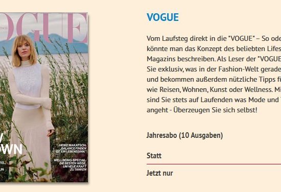 Vogue: Jahresabo für 10 statt 95,50 Euro