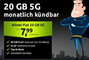 Crash: Monatlich kündbare Flat mit 20 GByte 5G-Daten für 7,99 Euro