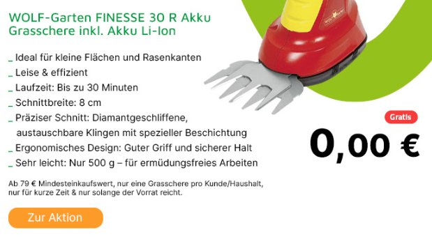 Gratis: Akku-Grasschere bei Völkner zur Bestellung geschenkt