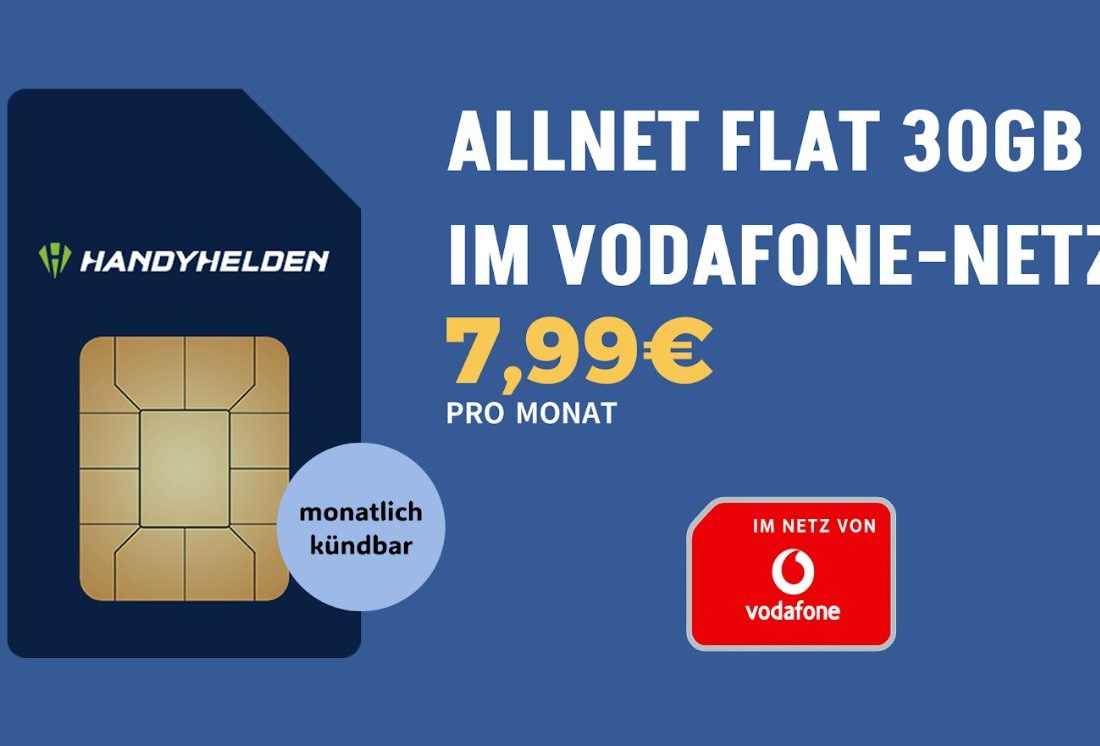 Vodafone-Netz: 30 GByte 5G monatlich kündbar für 7,99 Euro