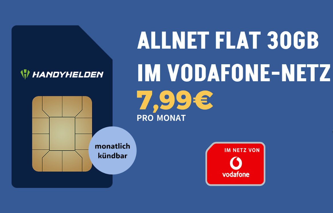 Vodafone-Netz: 30 GByte 5G monatlich kündbar für 7,99 Euro