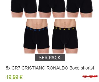 CR7: Boxershorts im 5er-Pack für 19,99 Euro