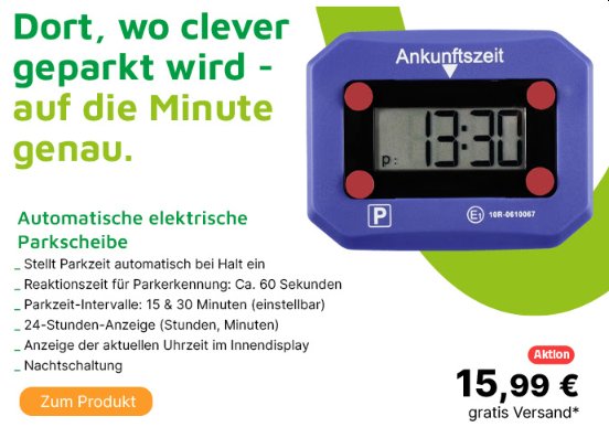 Völkner: Digitale Parkscheibe für 15,99 Euro frei Haus