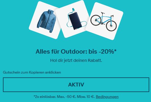 Ebay: Outdoor-Rabatt von bis zu 20 Prozent