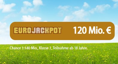 Eurojackpot: 120 Millionen am Freitag zu gewinnen