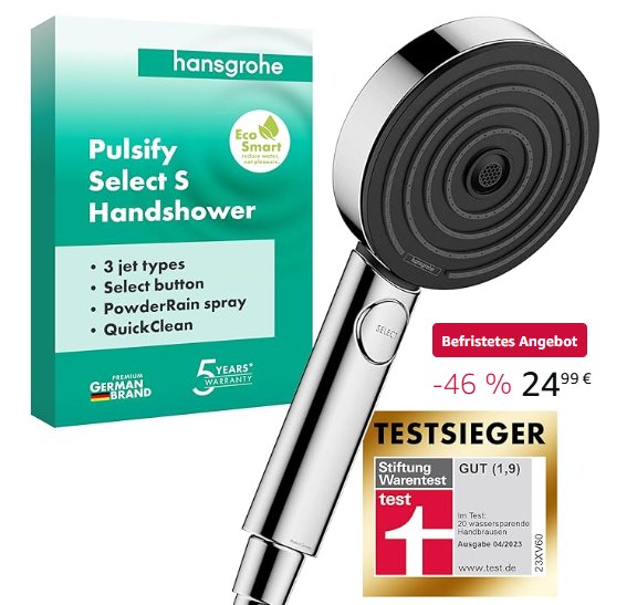 Testsieger: Hansgrohe-Duschkopf jetzt für 24,99 Euro