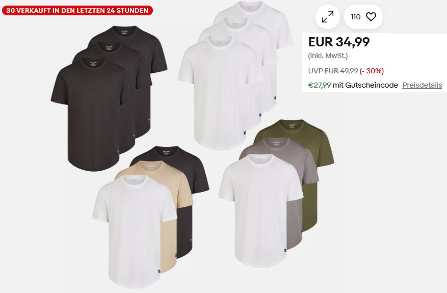 Jack & Jones: Bio-Baumwollshirts im Dreierpack für 27,99 Euro