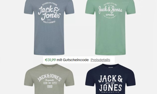 Jack&Jones: T-Shirts im Viererpack für 31,99 Euro