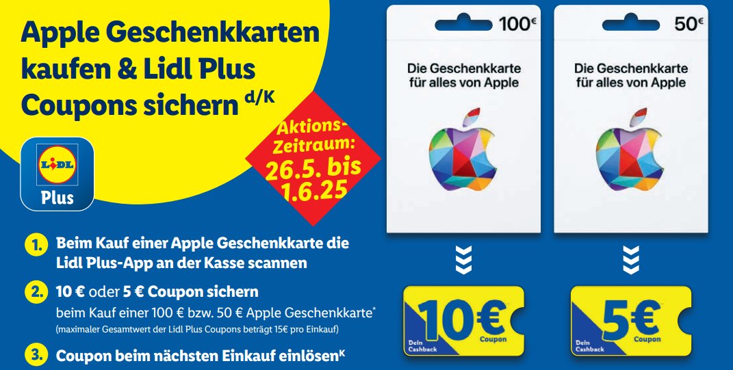 Lidl: Apple-Guthabenkarten mit Lidl-Gutschein im Paket
