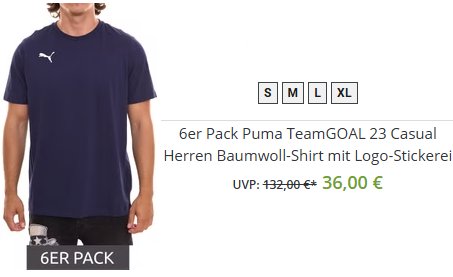 Outlet46: Puma-Shirts im 6er-Pack für 36 Euro frei Haus