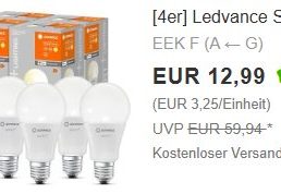Ebay: Viererpack smarte LED-Birnen (dimmbar) für 12,99 Euro